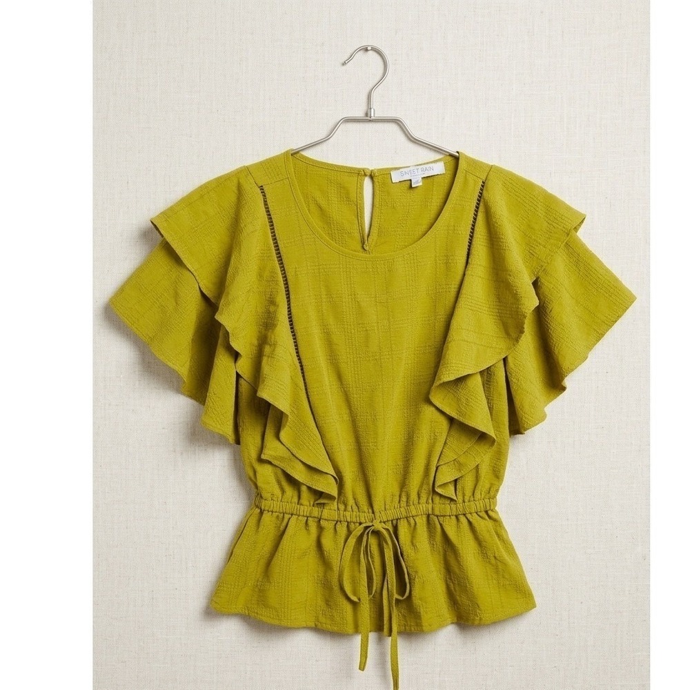 Y2K Silky Ruffle Peplum Top Maximalist Dopamine Core 100% Rayon Small